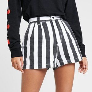 Obey Black and White Striped Jean Shorts